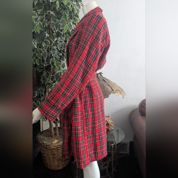 VTG Montgomery Ward Stewart Tartan Plaid Unisex Acrylic Robe Small 2 Pockets - Picture 3 of 9